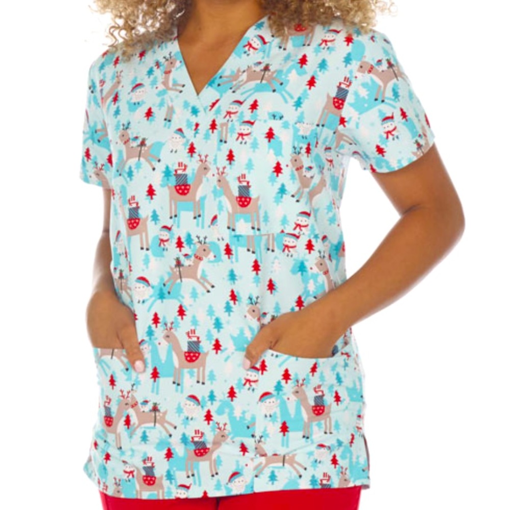 NWT Women’s Medium Holiday Reindeer I Love Scrubs Scrub Top